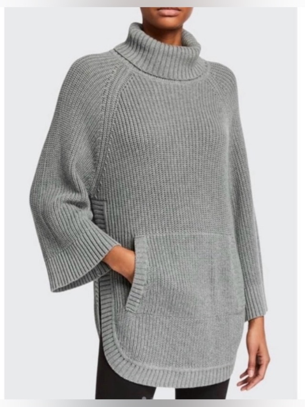 UGG Women's Raelynn Gray Knit Turtleneck Sweater w/front pocket & round hem XL